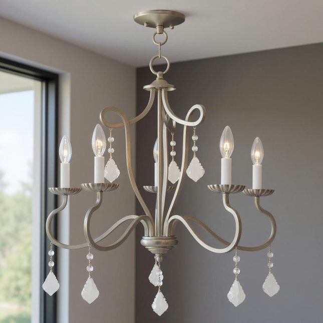 Five Light Dimmable Chandelier With Shades HomeRoots