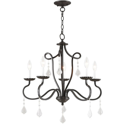 Bronze Five Light Metal Dimmable Chandelier With Shades
