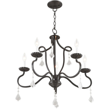 Bronze Five Light Metal Dimmable Chandelier With Shades