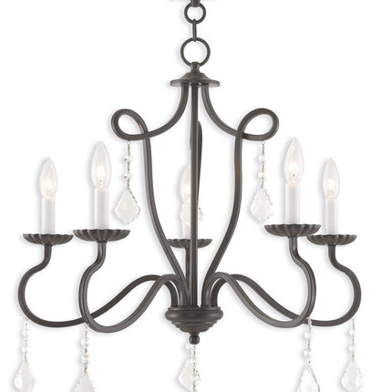 Bronze Five Light Metal Dimmable Chandelier With Shades