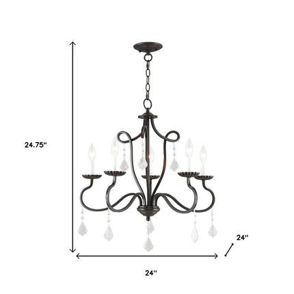 Bronze Five Light Metal Dimmable Chandelier With Shades