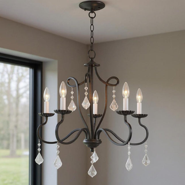 Five Light Dimmable Chandelier With Shades HomeRoots