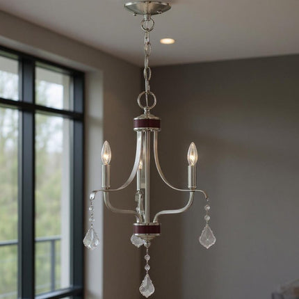 Nickel Three Light Metal Dimmable Chandelier With Shades