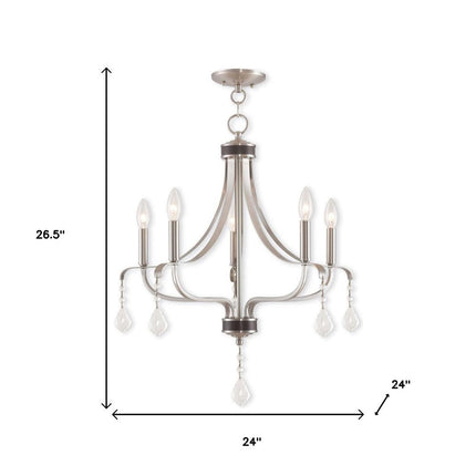 Nickel Five Light Metal Dimmable Chandelier With Shades