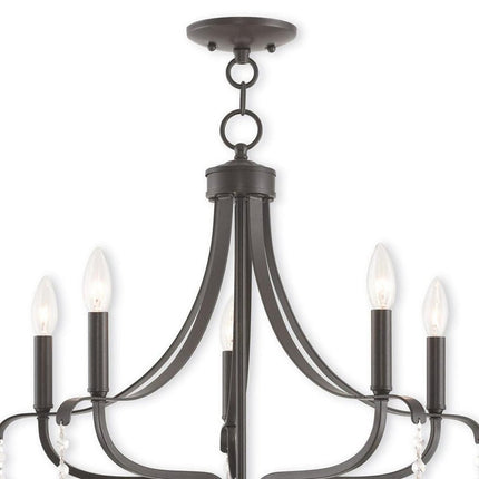 Bronze Five Light Metal Dimmable Chandelier With Shades