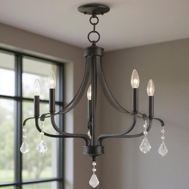 Five Light Dimmable Chandelier With Shades HomeRoots
