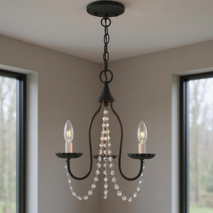 Black Three Light Dimmable Chandelier With Shades HomeRoots