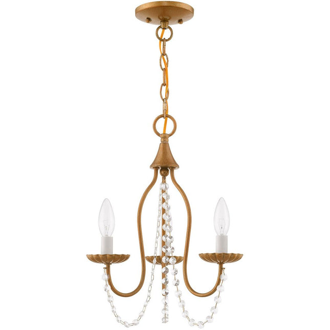Antiqued Gold Three Light Metal Dimmable Chandelier With Shades