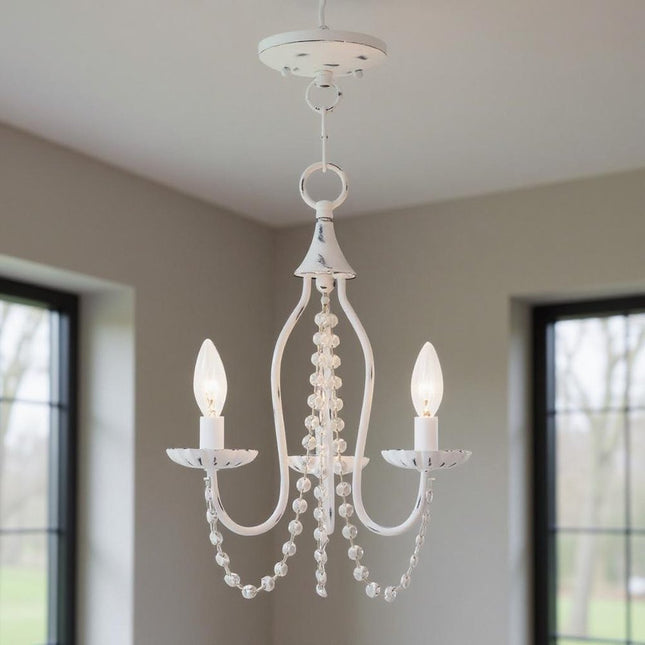 White Three Light Metal Dimmable Chandelier With Shades HomeRoots