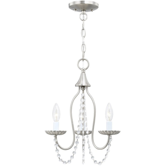 Nickel Three Light Metal Dimmable Chandelier With Shades