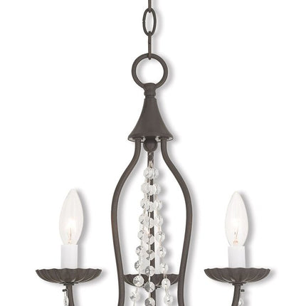 Bronze And Clear Three Light Metal Dimmable Chandelier With Shades