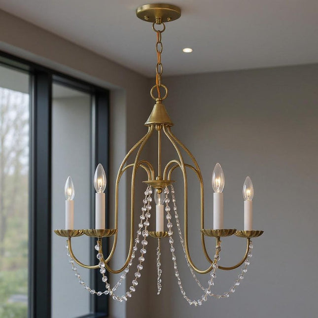 Five Light Dimmable Chandelier With Shades HomeRoots