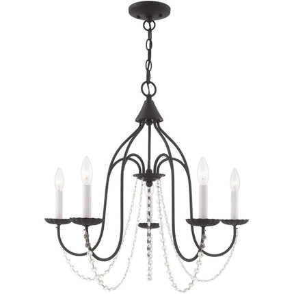 Black Five Light Metal Dimmable Chandelier With Shades