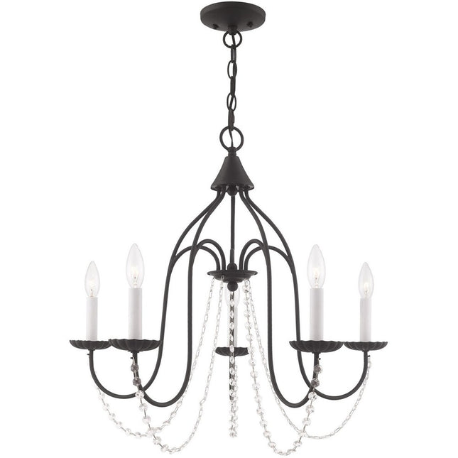 Black Five Light Metal Dimmable Chandelier With Shades