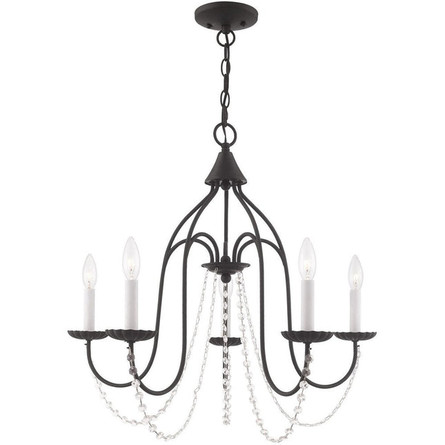 Black Five Light Dimmable Chandelier With Shades HomeRoots