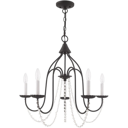 Black Five Light Metal Dimmable Chandelier With Shades