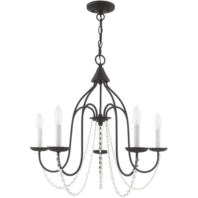 Black Five Light Metal Dimmable Chandelier With Shades