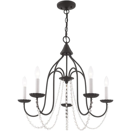 Black Five Light Metal Dimmable Chandelier With Shades