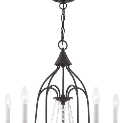 Black Five Light Metal Dimmable Chandelier With Shades