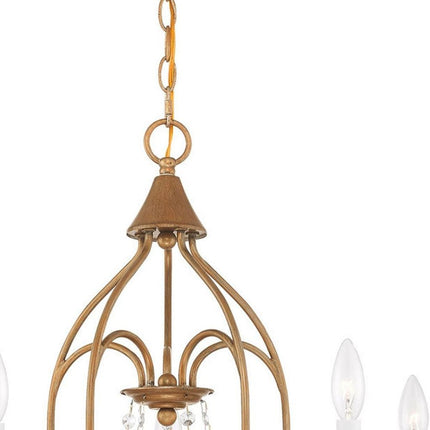 Antiqued Gold Five Light Metal Dimmable Chandelier With Shades