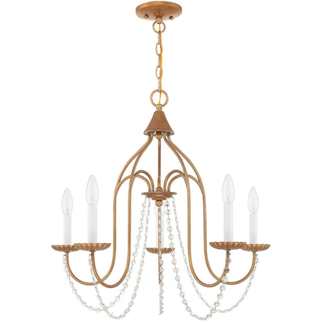 Antiqued Gold Five Light Metal Dimmable Chandelier With Shades HomeRoots