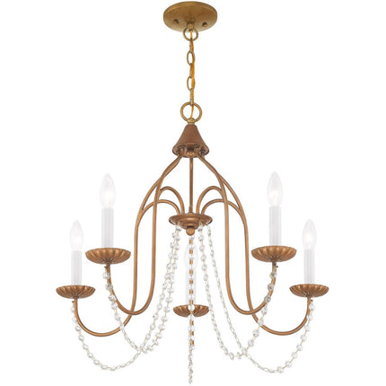 Antiqued Gold Five Light Metal Dimmable Chandelier With Shades