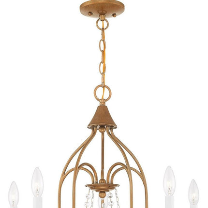 Antiqued Gold Five Light Metal Dimmable Chandelier With Shades
