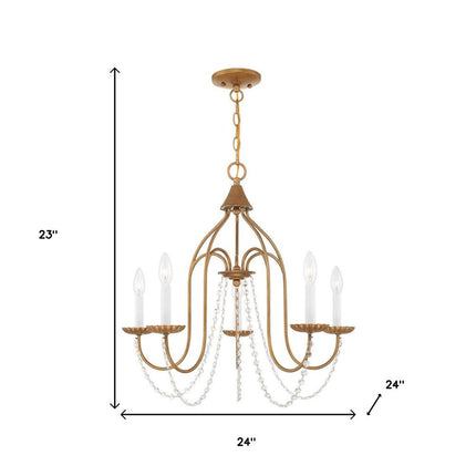 Antiqued Gold Five Light Metal Dimmable Chandelier With Shades