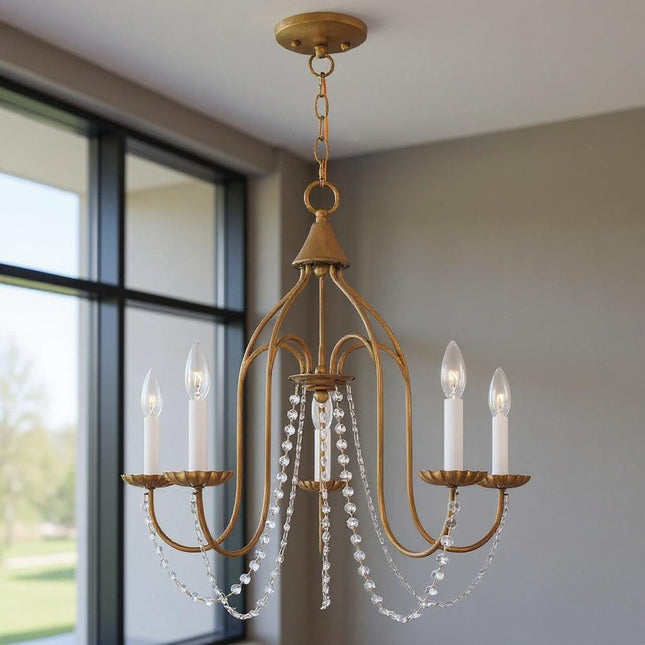 Five Light Dimmable Chandelier With Shades HomeRoots