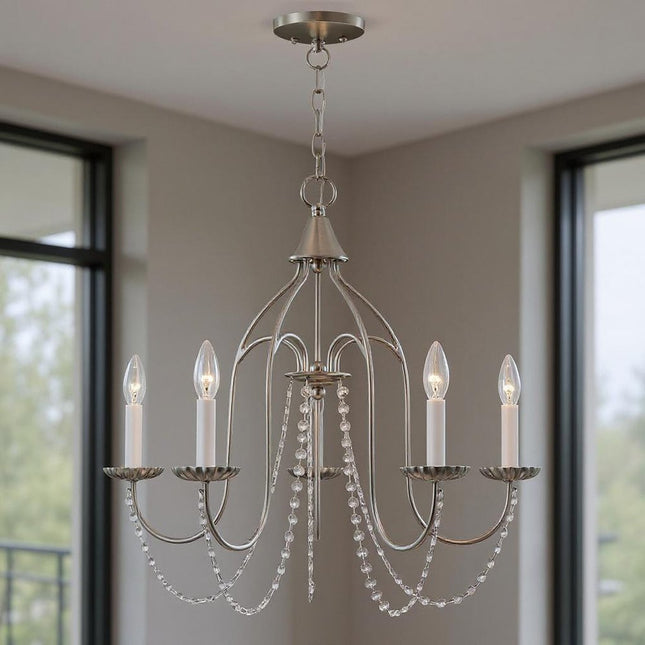 Five Light Dimmable Chandelier With Shades HomeRoots