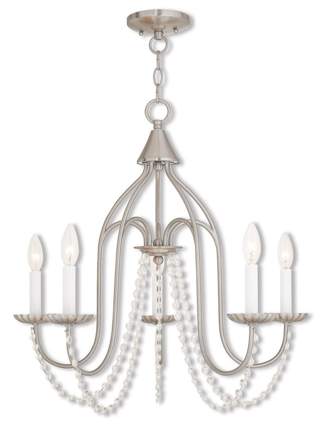 Nickel Five Light Metal Dimmable Chandelier With Shades