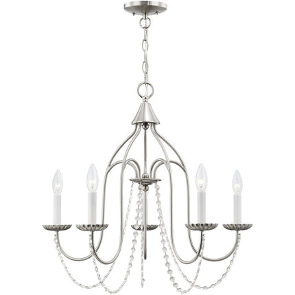 Nickel Five Light Metal Dimmable Chandelier With Shades