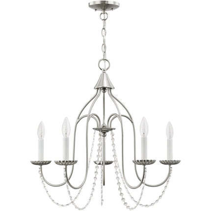 Nickel Five Light Metal Dimmable Chandelier With Shades