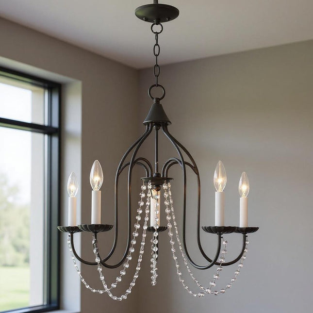 Five Light Dimmable Chandelier With Shades HomeRoots