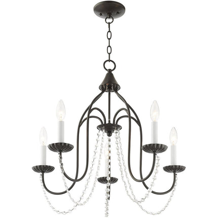 Bronze Five Light Metal Dimmable Chandelier With Shades
