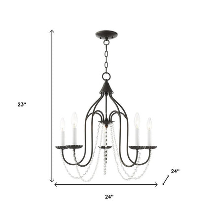 Bronze Five Light Metal Dimmable Chandelier With Shades