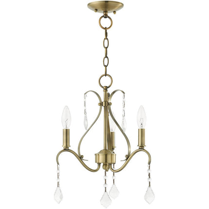 Antiqued Brass Three Light Metal Dimmable Chandelier With Shades