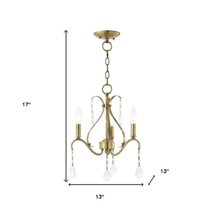 Antiqued Brass Three Light Metal Dimmable Chandelier With Shades