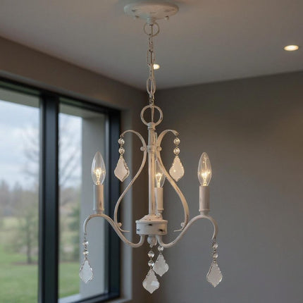 White Three Light Metal Dimmable Chandelier With Shades