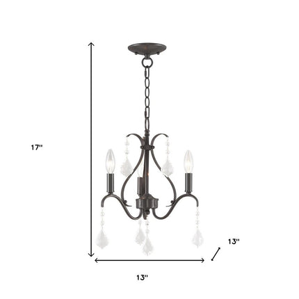 Bronze Three Light Metal Dimmable Chandelier With Shades
