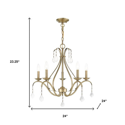 Antiqued Brass Five Light Metal Dimmable Chandelier With Shades