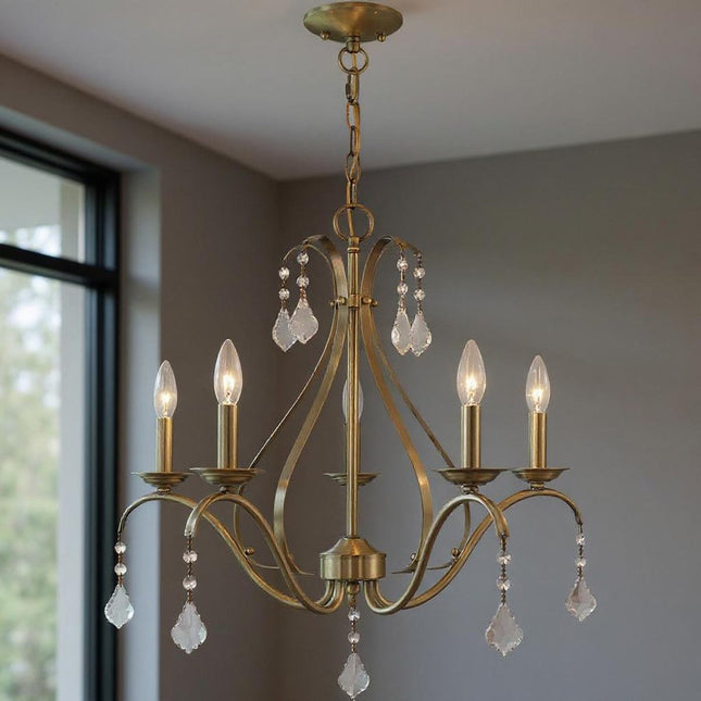 Five Light Dimmable Chandelier With Shades HomeRoots