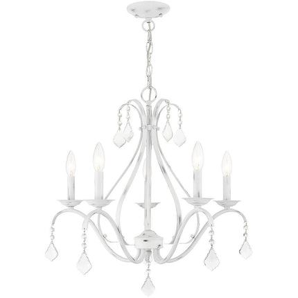 White Five Light Metal Dimmable Chandelier With Shades