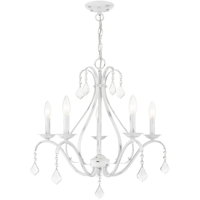 White Five Light Metal Dimmable Chandelier With Shades