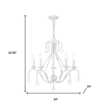 White Five Light Metal Dimmable Chandelier With Shades
