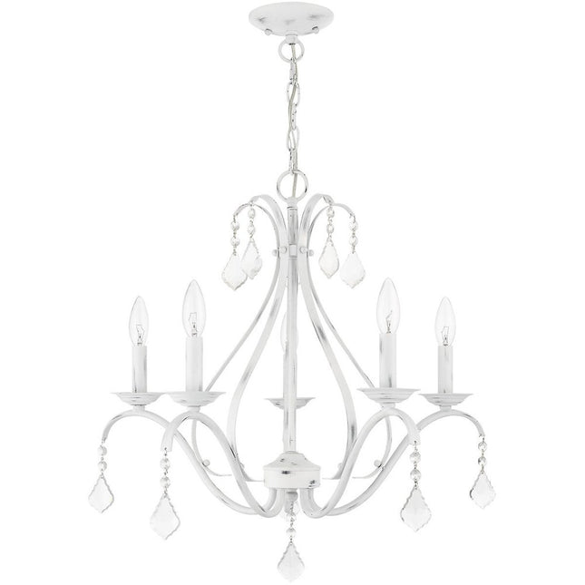 White Five Light Metal Dimmable Chandelier With Shades