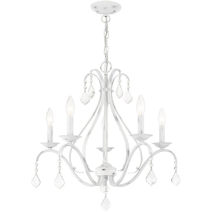 White Five Light Metal Dimmable Chandelier With Shades