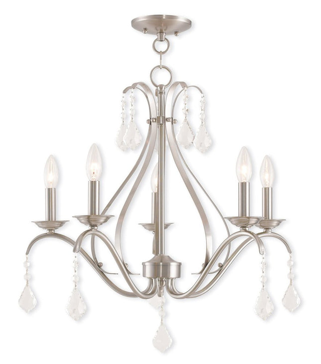 Nickel Five Light Metal Dimmable Chandelier With Shades