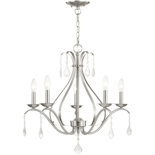 Nickel Five Light Metal Dimmable Chandelier With Shades
