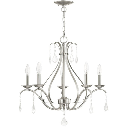 Nickel Five Light Metal Dimmable Chandelier With Shades